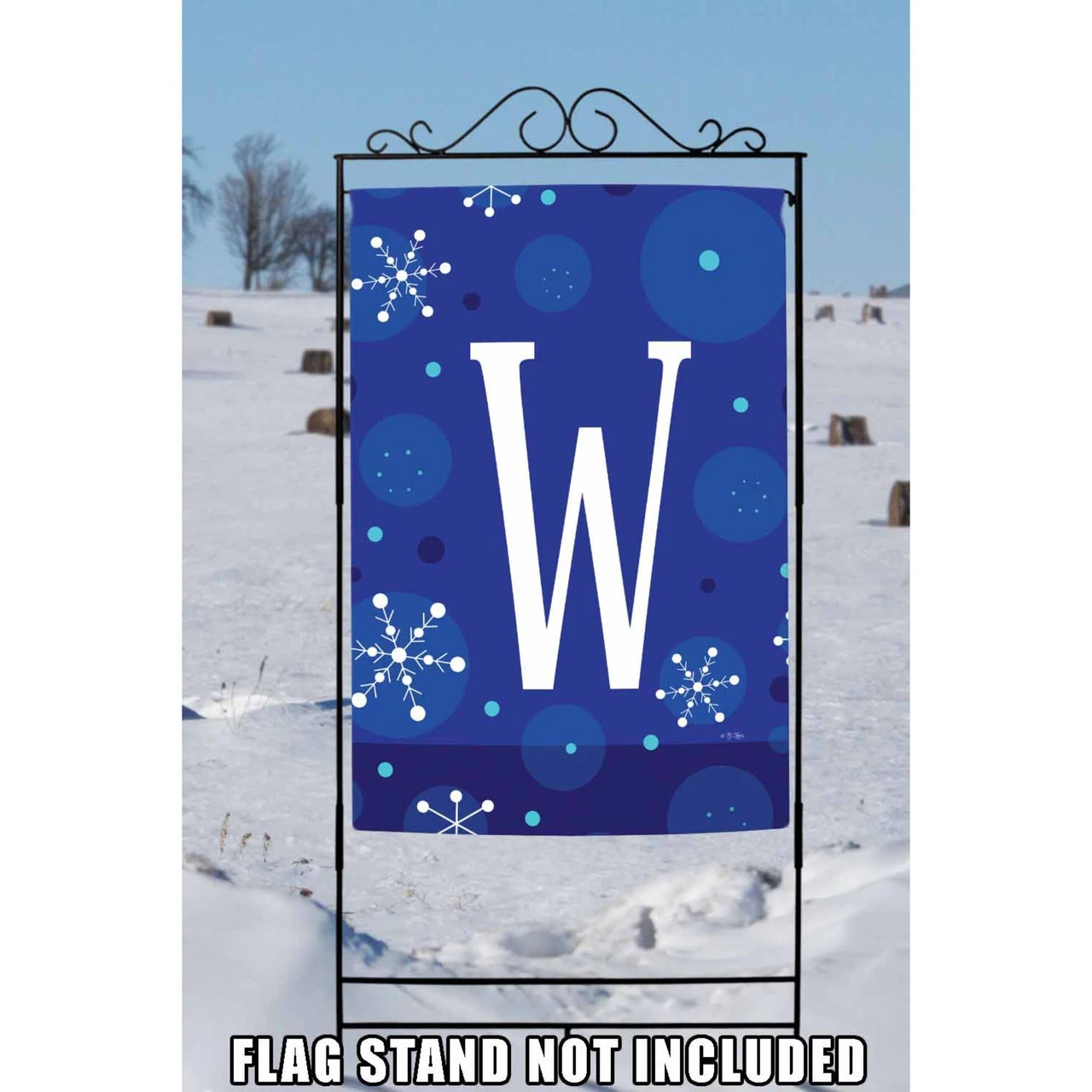 Blue And White Winter Snowflakes Monogram W Outdoor House Flag 40" X 28" 2 Blue And White Winter Snowflakes Monogram W Outdoor House Flag 40" X 28" - Image 2