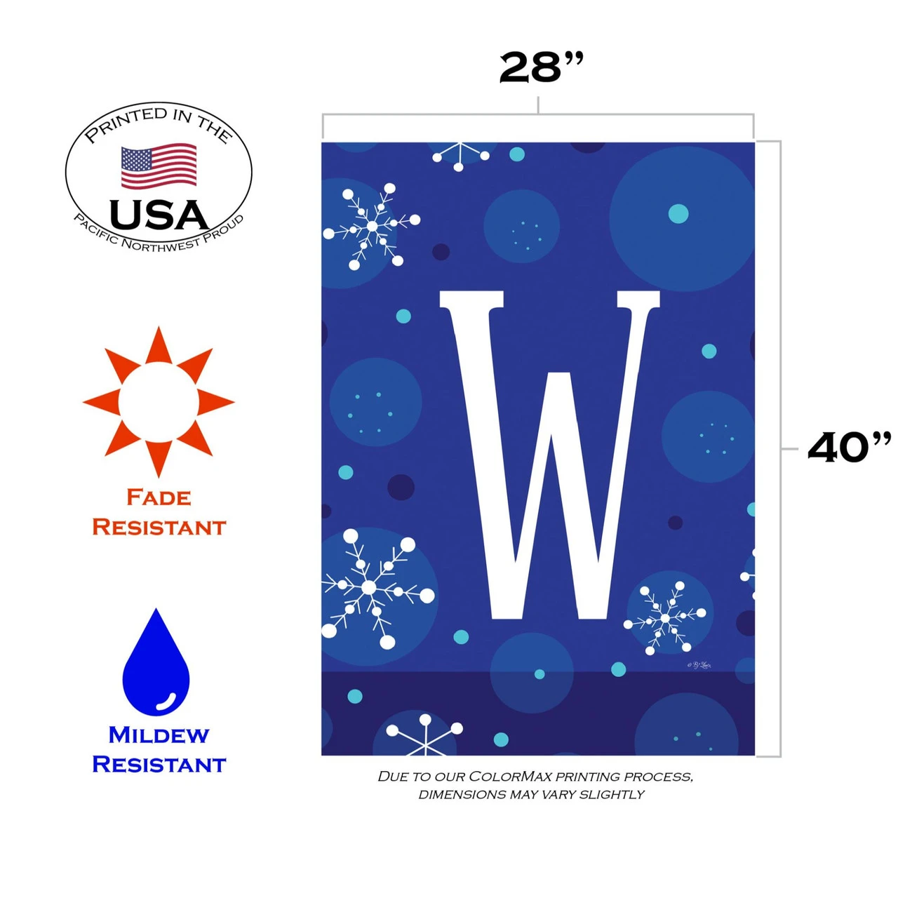 Blue And White Winter Snowflakes Monogram W Outdoor House Flag 40" X 28" 3 Blue And White Winter Snowflakes Monogram W Outdoor House Flag 40" X 28" - Image 3