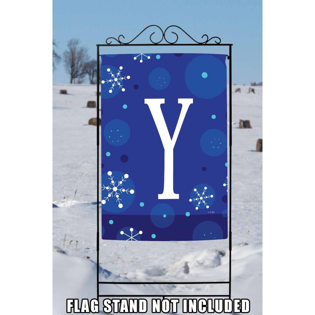 Blue And White Winter Snowflakes Monogram Y Outdoor House Flag 40" X 28" 2 Blue And White Winter Snowflakes Monogram Y Outdoor House Flag 40" X 28" - Image 2