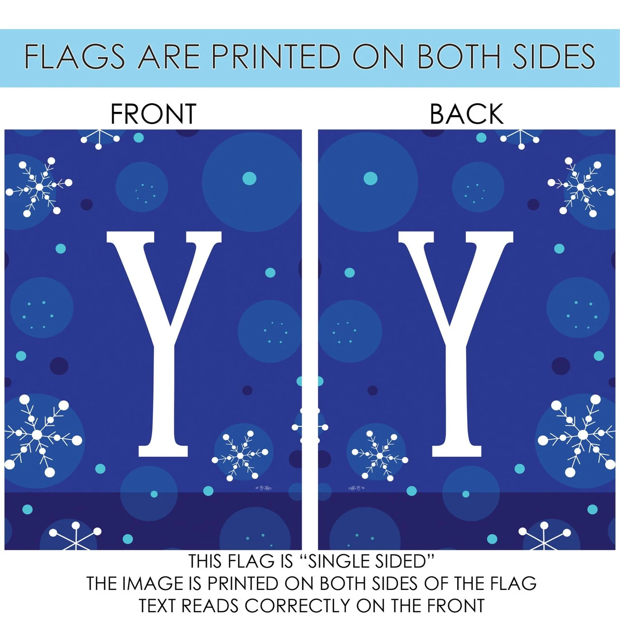 Blue And White Winter Snowflakes Monogram Y Outdoor House Flag 40" X 28" 4 Blue And White Winter Snowflakes Monogram Y Outdoor House Flag 40" X 28" - Image 4