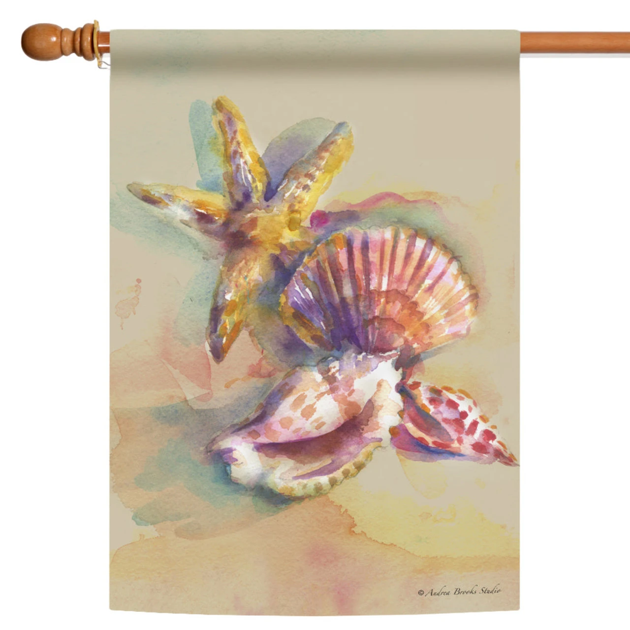 Beige And Red Waterfront Conch Outdoor House Flag 28" X 40" 1 Beige And Red Waterfront Conch Outdoor House Flag 28" X 40"