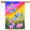 Yellow And Pink Dusk Dragonflies Outdoor House Flag 28" X 40"