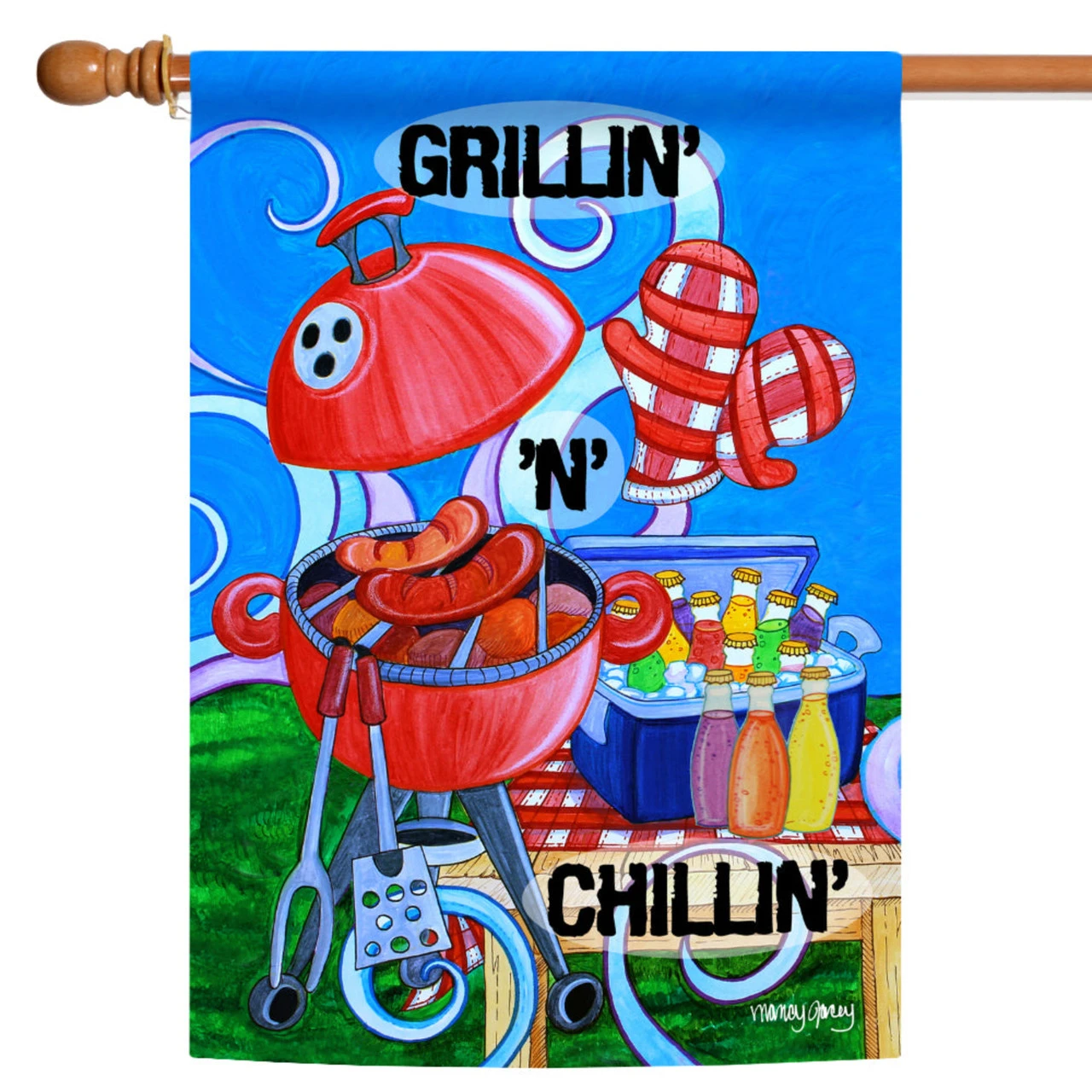 Blue And Red Grillin' N Chillin' Outdoor House Flag 28" X 40" 1 Blue And Red Grillin' N Chillin' Outdoor House Flag 28" X 40"