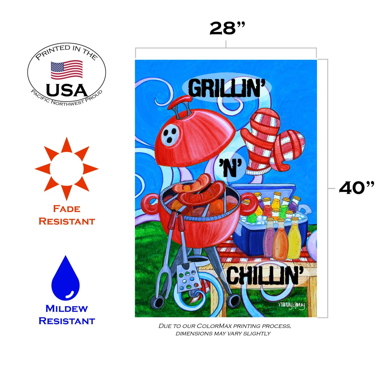 Blue And Red Grillin' N Chillin' Outdoor House Flag 28" X 40" 3 Blue And Red Grillin' N Chillin' Outdoor House Flag 28" X 40" - Image 3