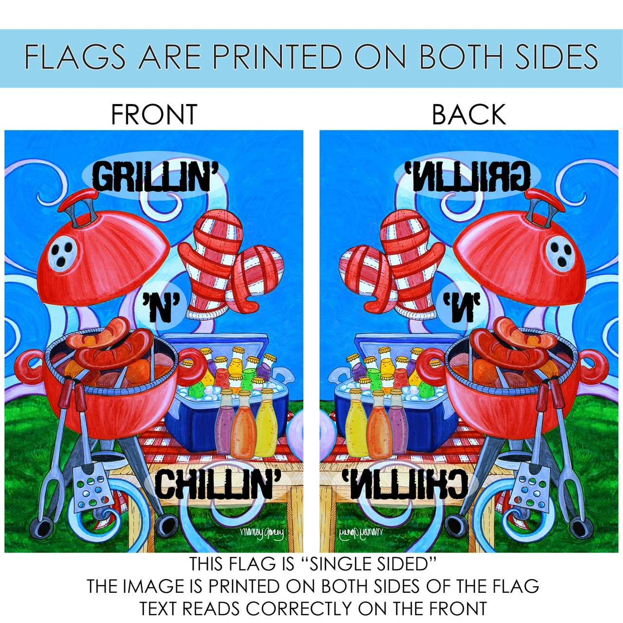 Blue And Red Grillin' N Chillin' Outdoor House Flag 28" X 40" 4 Blue And Red Grillin' N Chillin' Outdoor House Flag 28" X 40" - Image 4