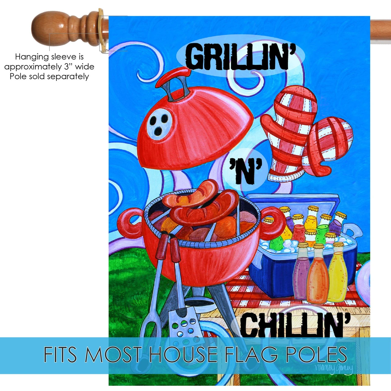 Blue And Red Grillin' N Chillin' Outdoor House Flag 28" X 40" 5 Blue And Red Grillin' N Chillin' Outdoor House Flag 28" X 40" - Image 5