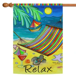 Yellow And Green Paradise Hammock Outdoor House Flag 28" X 40"