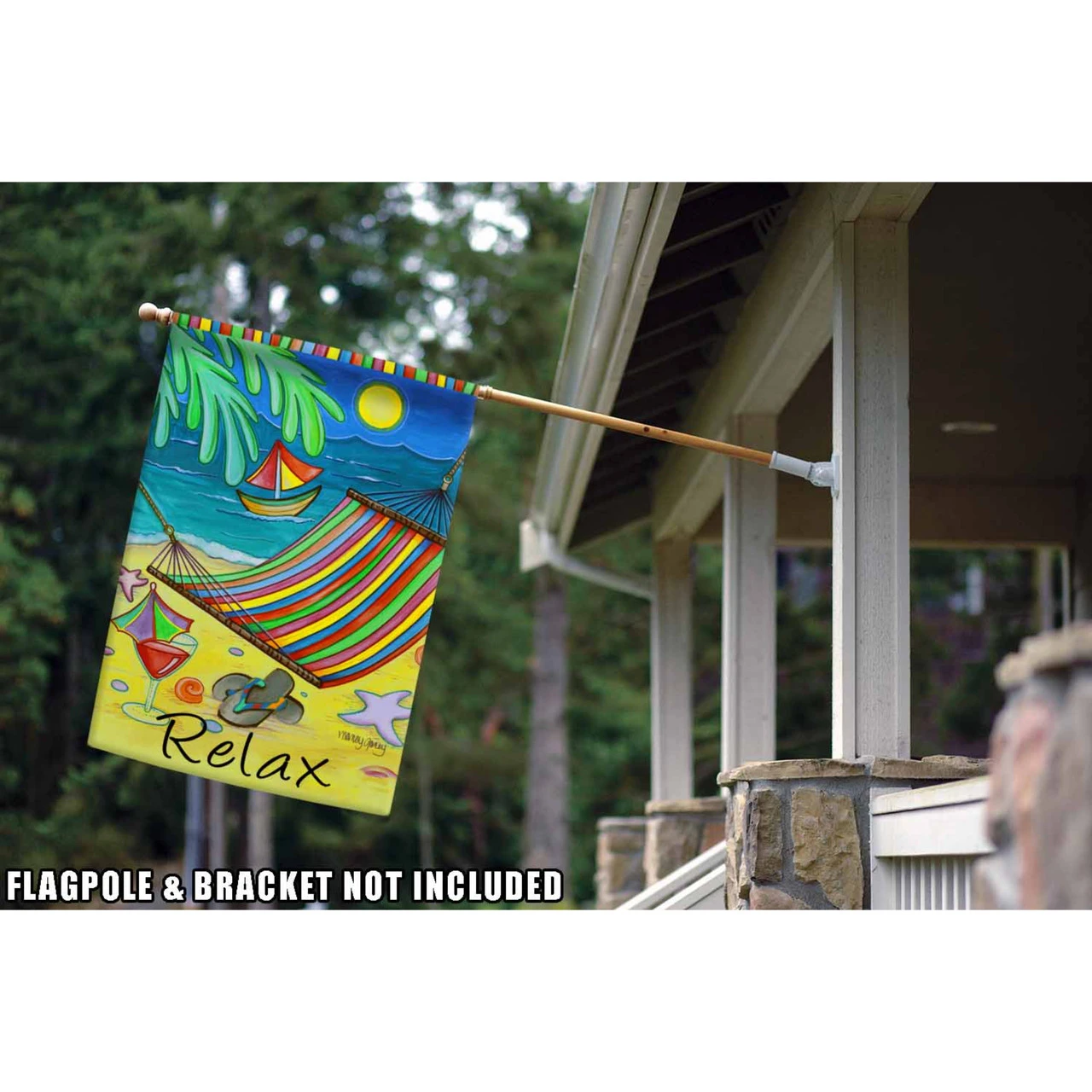 Yellow And Green Paradise Hammock Outdoor House Flag 28" X 40" 2 Yellow And Green Paradise Hammock Outdoor House Flag 28" X 40" - Image 2