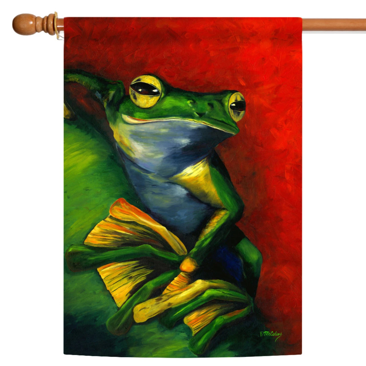 Red And Green Tranquil Tree Frog Outdoor House Flag 40" X 28" 1 Red And Green Tranquil Tree Frog Outdoor House Flag 40" X 28"