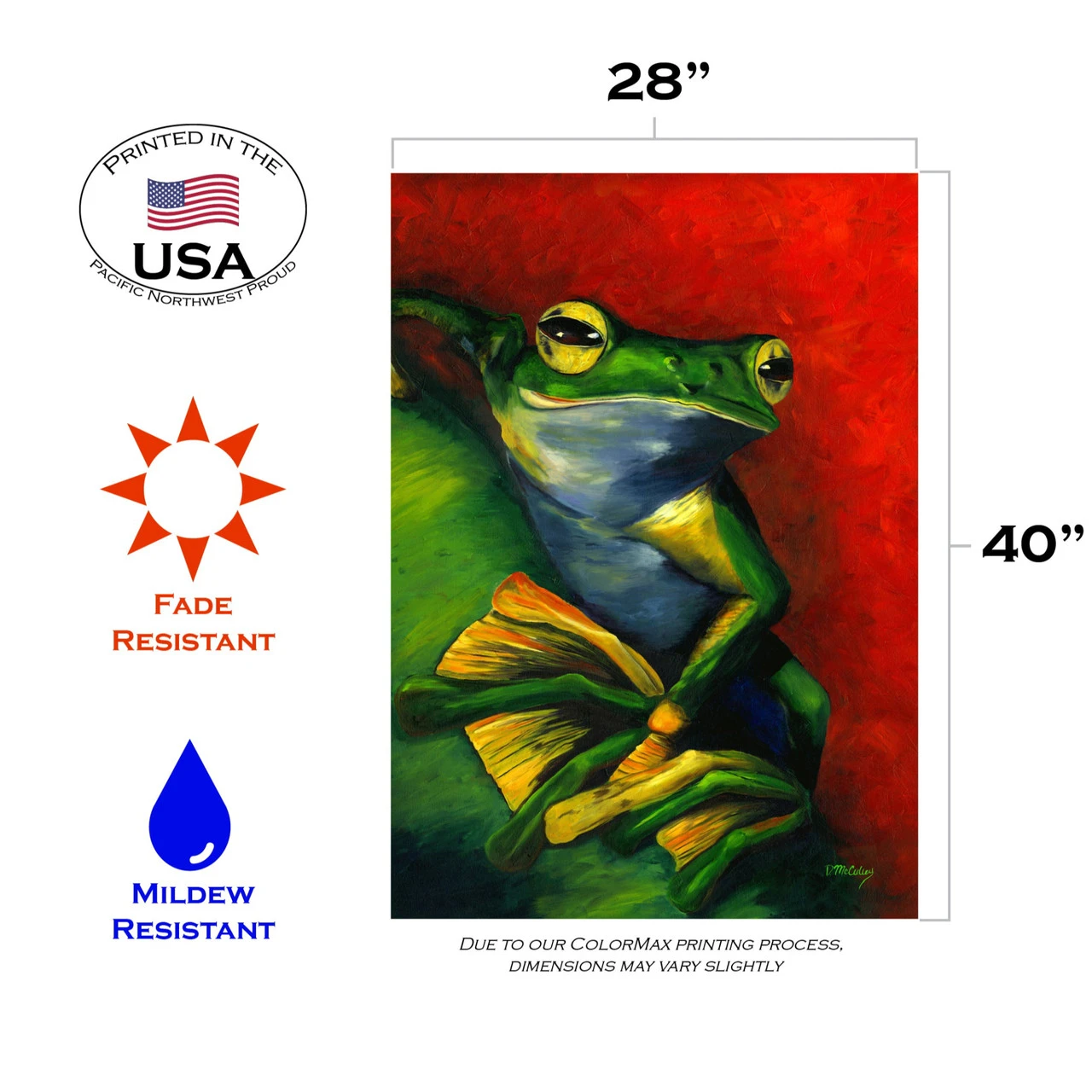Red And Green Tranquil Tree Frog Outdoor House Flag 40" X 28" 3 Red And Green Tranquil Tree Frog Outdoor House Flag 40" X 28" - Image 3