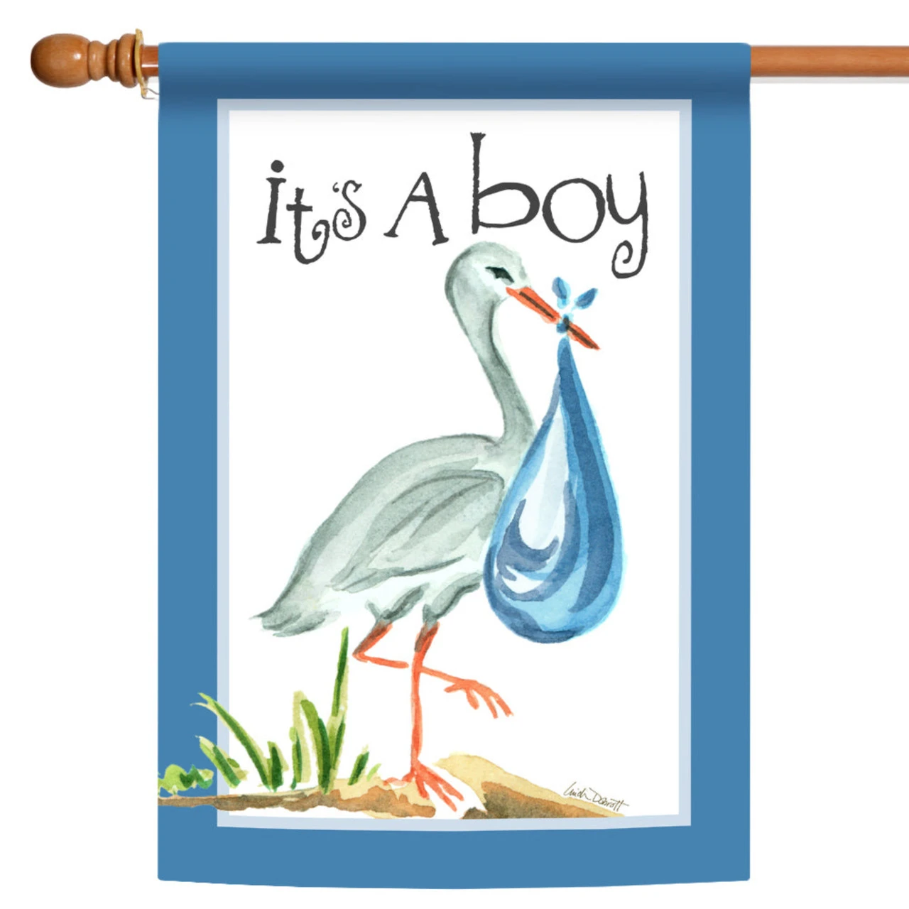 Blue And White "It's A Boy" Stork Outdoor House Flag 40" X 28" 1 Blue And White "It's A Boy" Stork Outdoor House Flag 40" X 28"