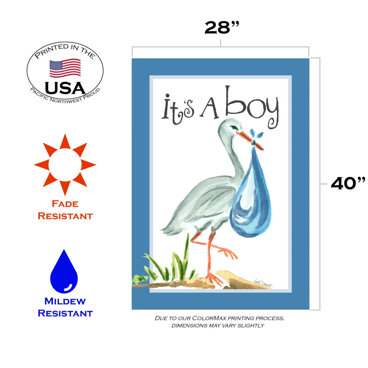 Blue And White "It's A Boy" Stork Outdoor House Flag 40" X 28" 3 Blue And White "It's A Boy" Stork Outdoor House Flag 40" X 28" - Image 3