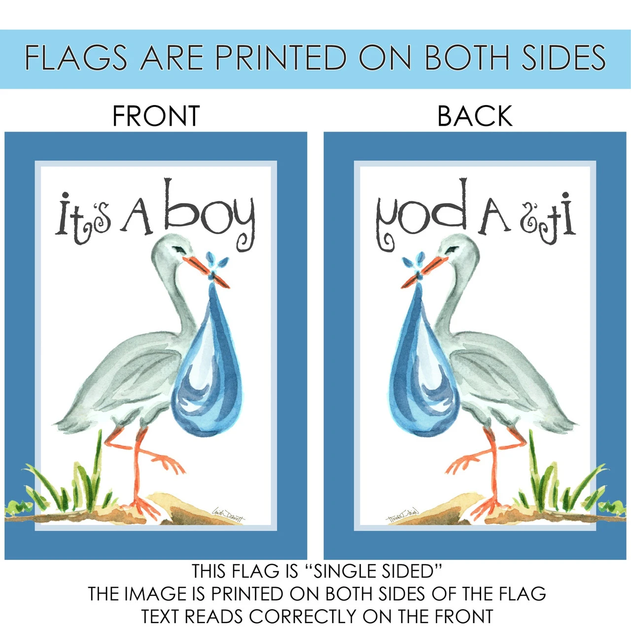 Blue And White "It's A Boy" Stork Outdoor House Flag 40" X 28" 4 Blue And White "It's A Boy" Stork Outdoor House Flag 40" X 28" - Image 4