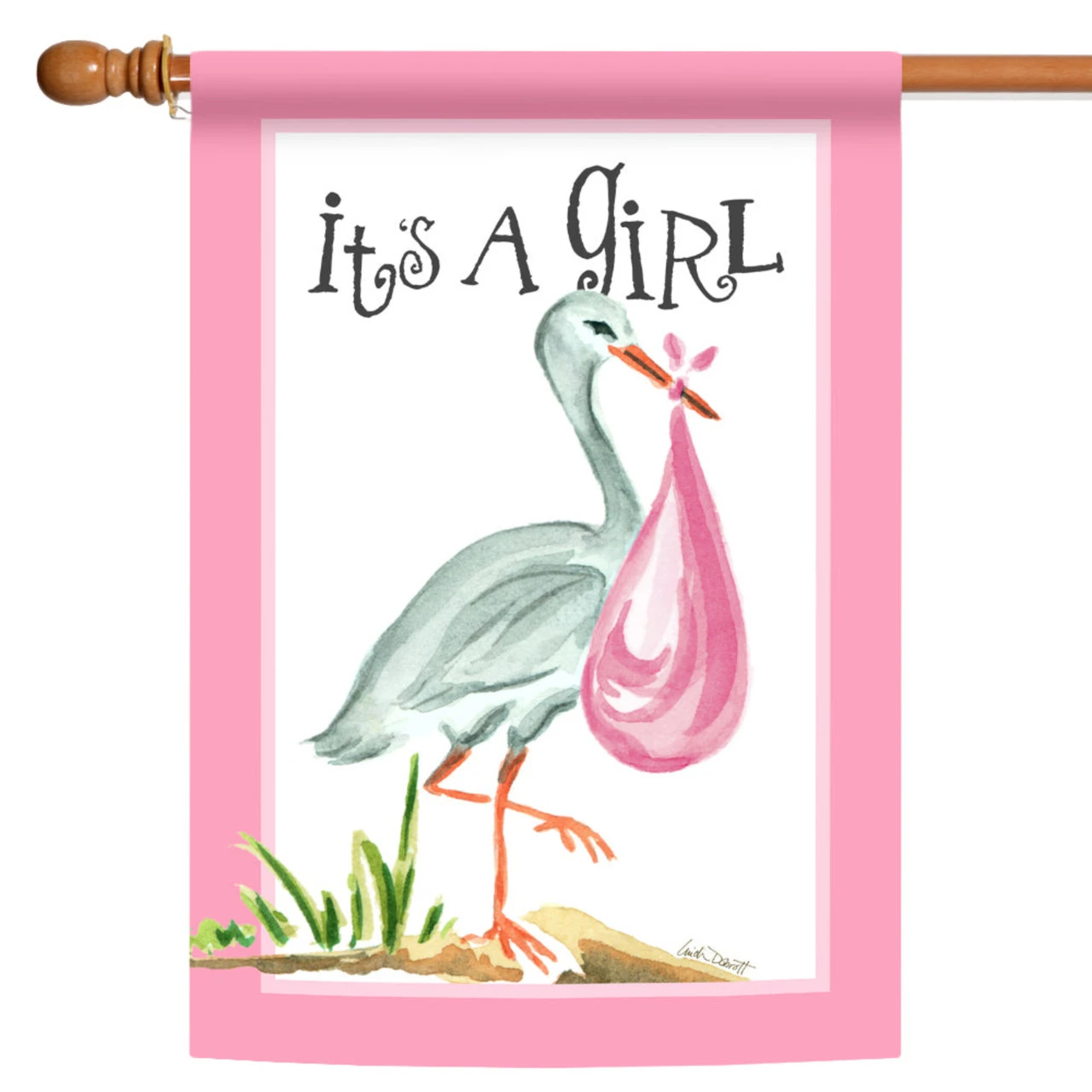 Pink And White "It's A Girl" Stork Outdoor House Flag 40" X 28" 1 Pink And White "It's A Girl" Stork Outdoor House Flag 40" X 28"