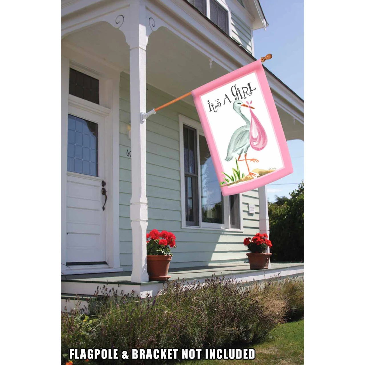 Pink And White "It's A Girl" Stork Outdoor House Flag 40" X 28" 2 Pink And White "It's A Girl" Stork Outdoor House Flag 40" X 28" - Image 2