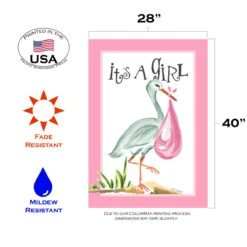 Pink And White "It's A Girl" Stork Outdoor House Flag 40" X 28" 7 Pink And White "It's A Girl" Stork Outdoor House Flag 40" X 28" -PatioVibe Shop dtol 1010215 3 67878.1683197007