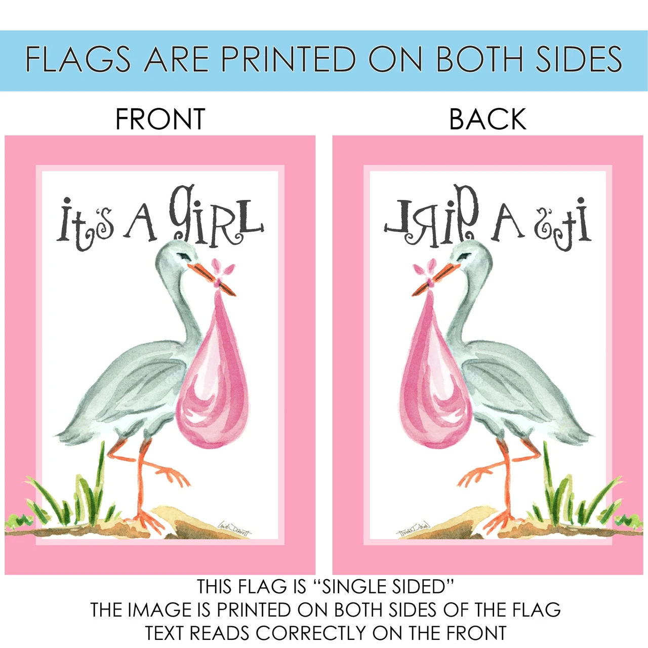 Pink And White "It's A Girl" Stork Outdoor House Flag 40" X 28" 4 Pink And White "It's A Girl" Stork Outdoor House Flag 40" X 28" - Image 4