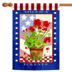 Patriotic Geranium "America Forever" Outdoor House Flag 40" X 28"