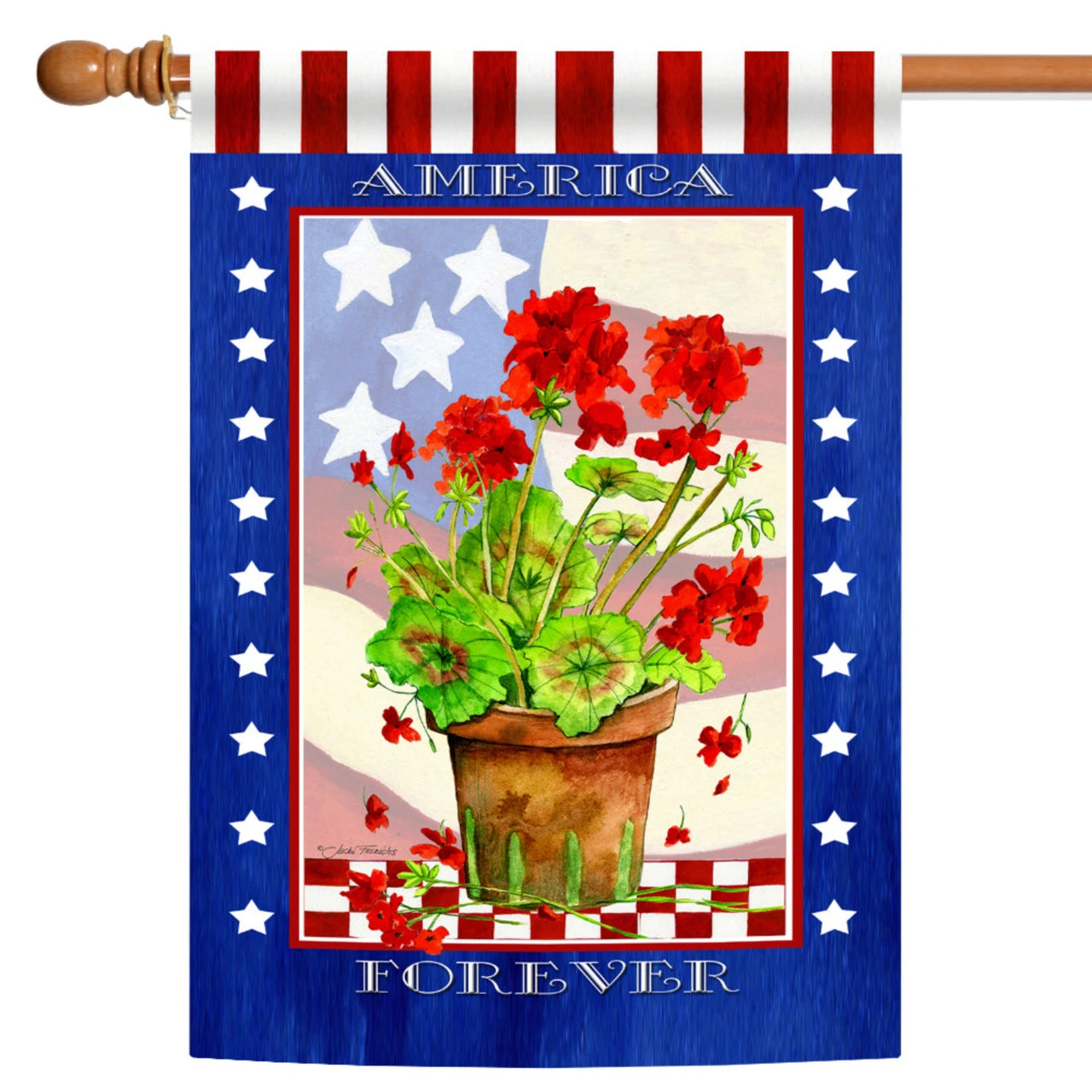 Patriotic Geranium "America Forever" Outdoor House Flag 40" X 28" 1 Patriotic Geranium "America Forever" Outdoor House Flag 40" X 28"