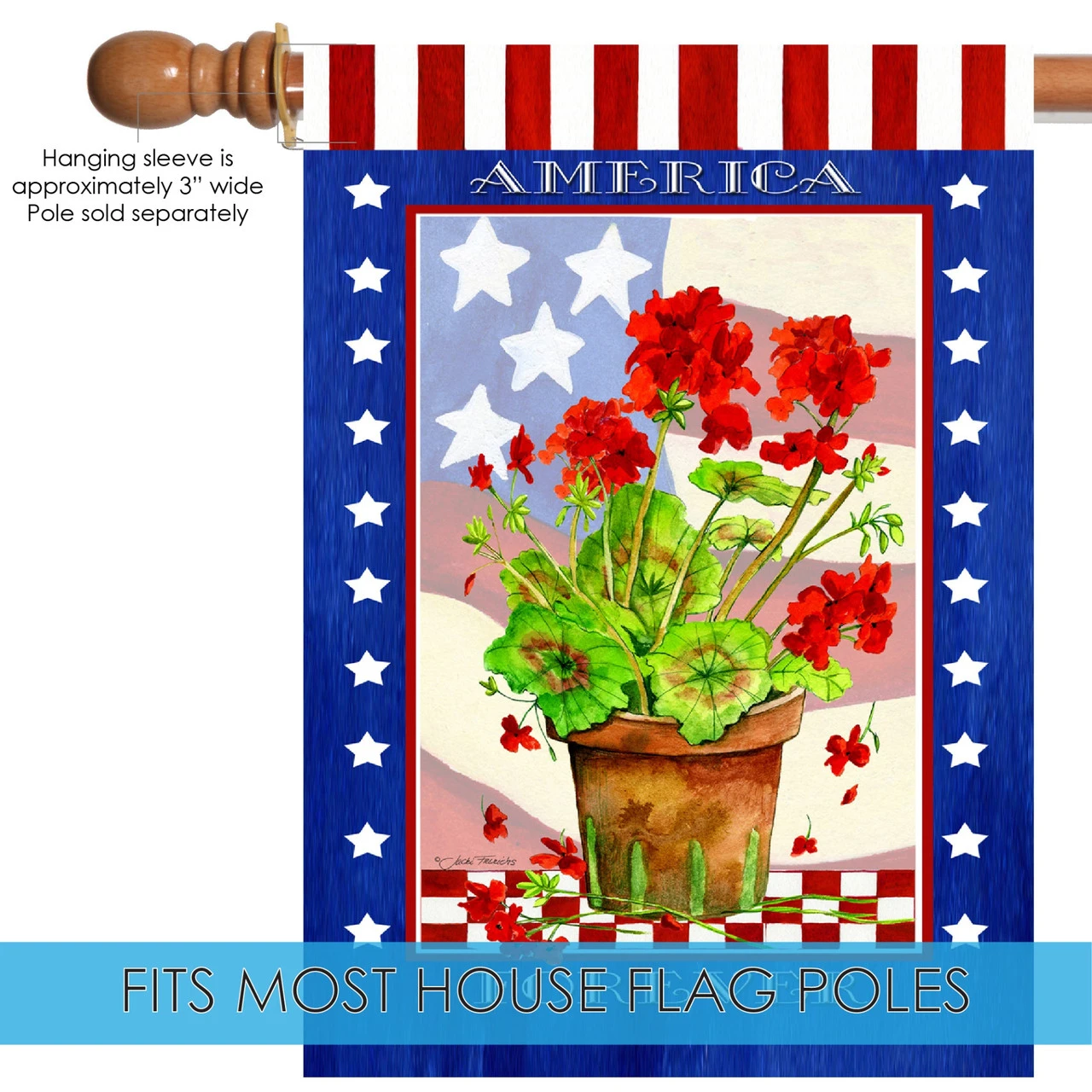Patriotic Geranium "America Forever" Outdoor House Flag 40" X 28" 5 Patriotic Geranium "America Forever" Outdoor House Flag 40" X 28" - Image 5