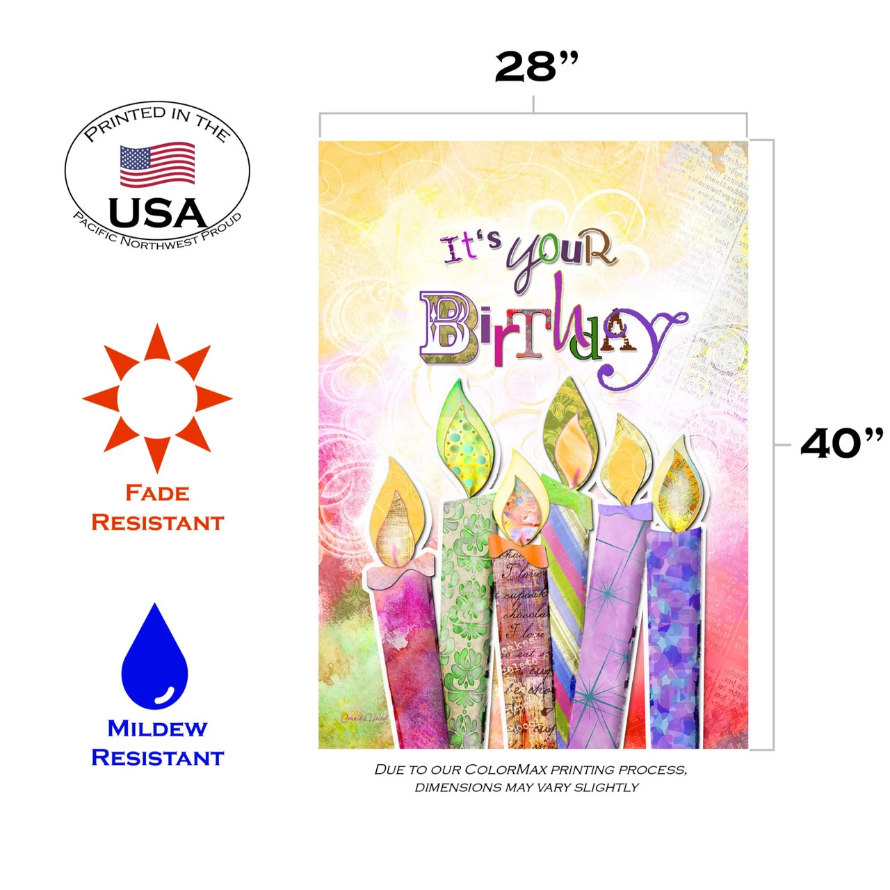 Vibrantly Colored Birthday Candles Outdoor House Flag 40" X 28" 3 Vibrantly Colored Birthday Candles Outdoor House Flag 40" X 28" - Image 3
