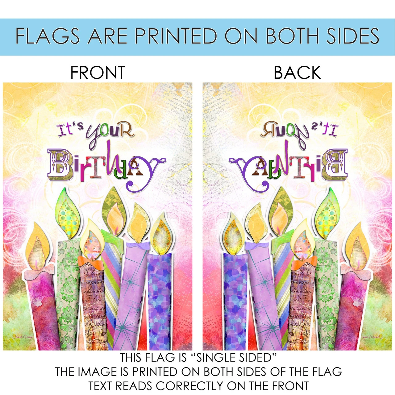 Vibrantly Colored Birthday Candles Outdoor House Flag 40" X 28" 4 Vibrantly Colored Birthday Candles Outdoor House Flag 40" X 28" - Image 4