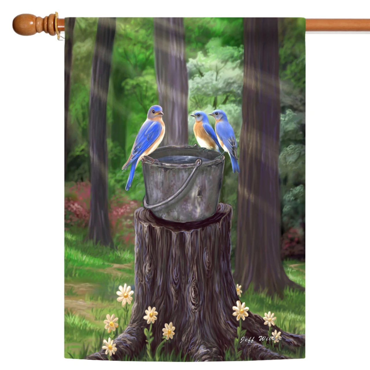 Birds On A Bucket Rectangular Outdoor House Flag 40" X 28" 1 Birds On A Bucket Rectangular Outdoor House Flag 40" X 28"