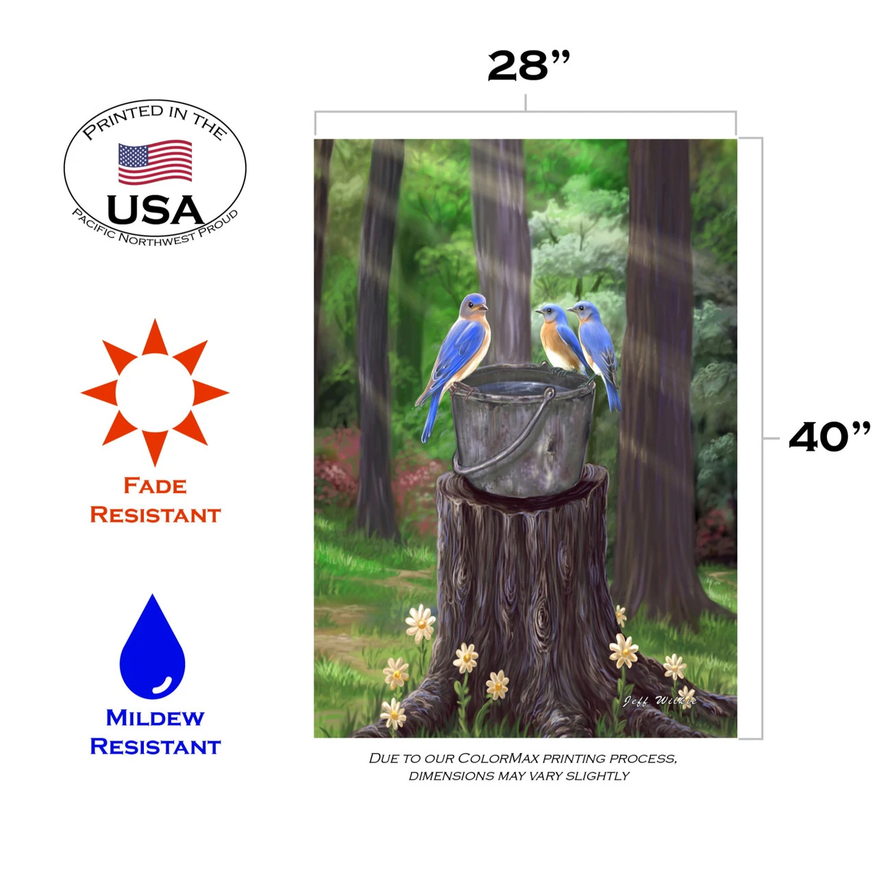 Birds On A Bucket Rectangular Outdoor House Flag 40" X 28" 3 Birds On A Bucket Rectangular Outdoor House Flag 40" X 28" - Image 3