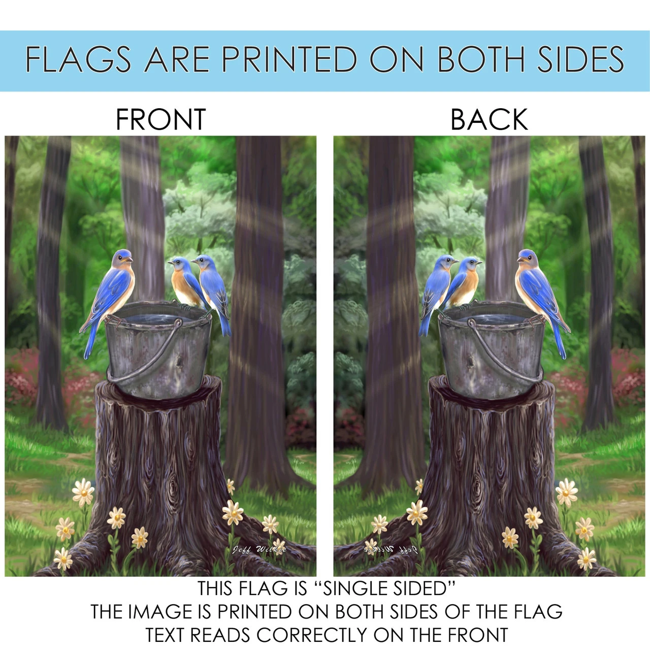 Birds On A Bucket Rectangular Outdoor House Flag 40" X 28" 4 Birds On A Bucket Rectangular Outdoor House Flag 40" X 28" - Image 4