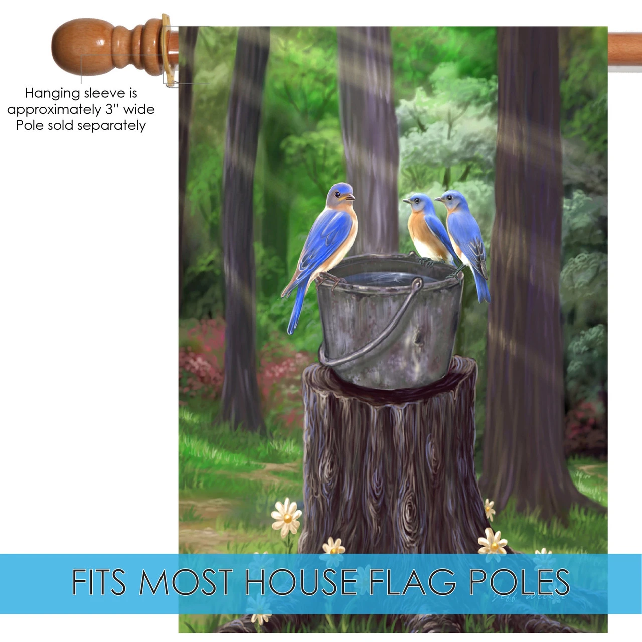Birds On A Bucket Rectangular Outdoor House Flag 40" X 28" 5 Birds On A Bucket Rectangular Outdoor House Flag 40" X 28" - Image 5