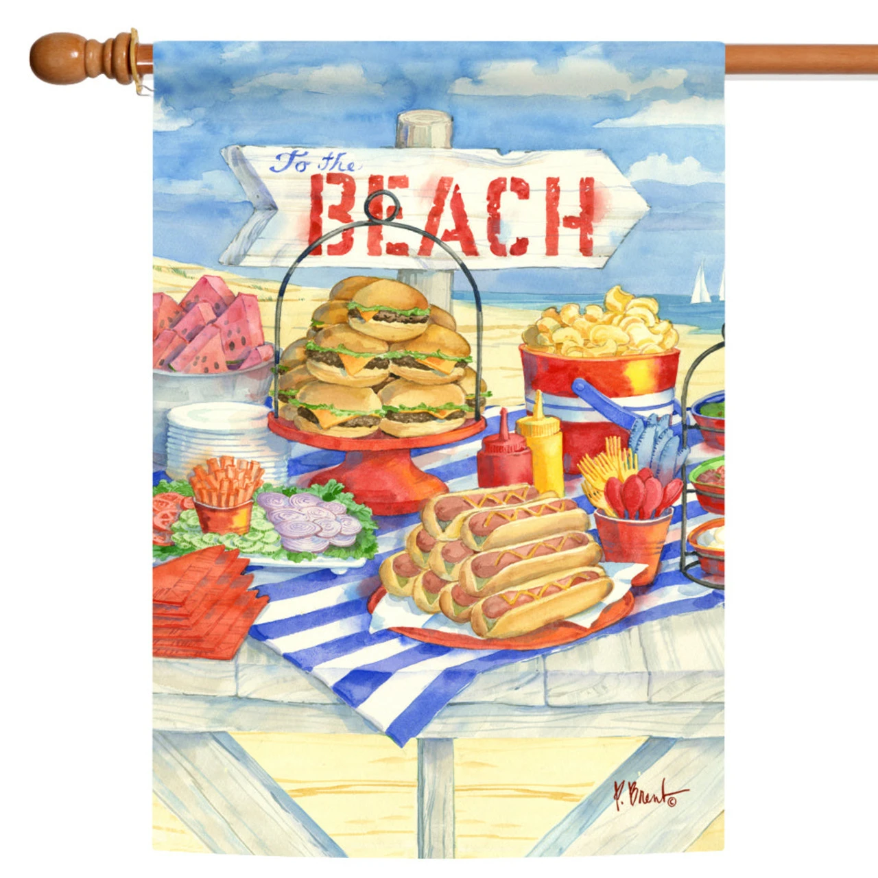 Blue And Beige Beach Barbeque Outdoor House Flag 28" X 40" 1 Blue And Beige Beach Barbeque Outdoor House Flag 28" X 40"