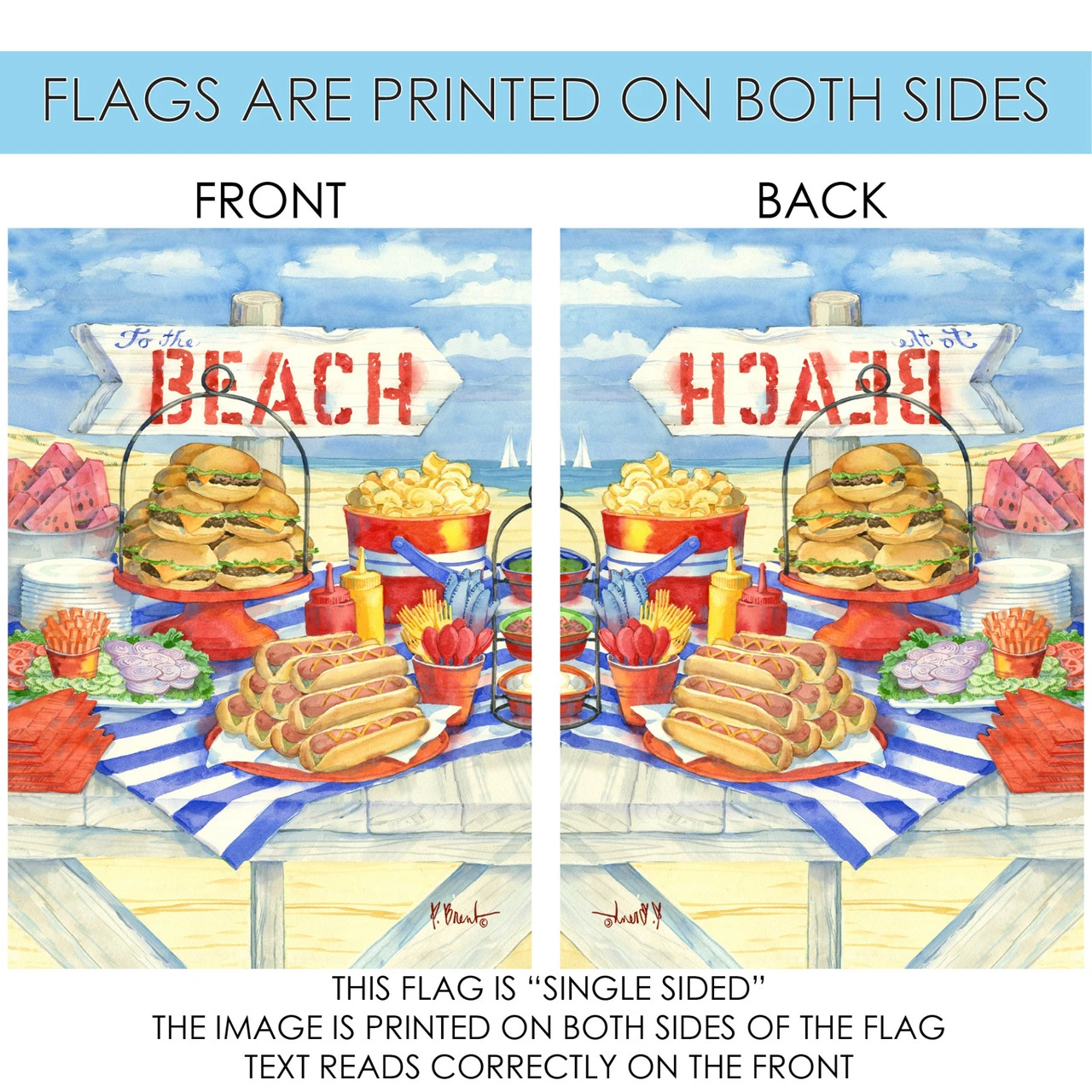 Blue And Beige Beach Barbeque Outdoor House Flag 28" X 40" 4 Blue And Beige Beach Barbeque Outdoor House Flag 28" X 40" - Image 4