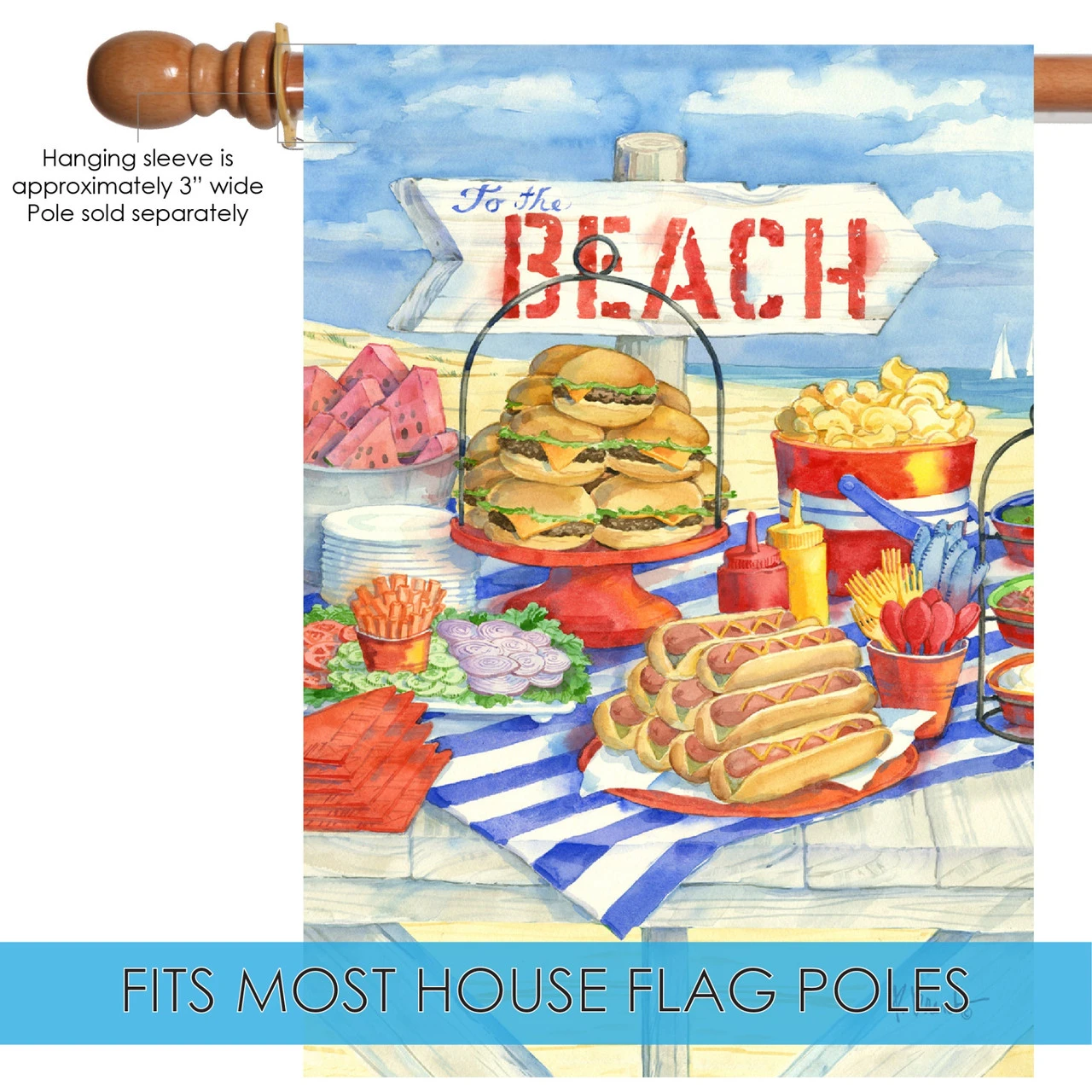 Blue And Beige Beach Barbeque Outdoor House Flag 28" X 40" 5 Blue And Beige Beach Barbeque Outdoor House Flag 28" X 40" - Image 5