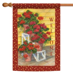 Red And Green Polka Dot Geraniums Outdoor House Flag 28" X 40"