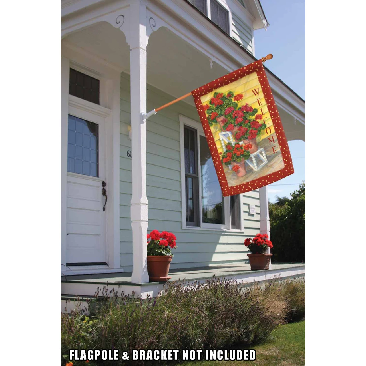 Red And Green Polka Dot Geraniums Outdoor House Flag 28" X 40" 2 Red And Green Polka Dot Geraniums Outdoor House Flag 28" X 40" - Image 2
