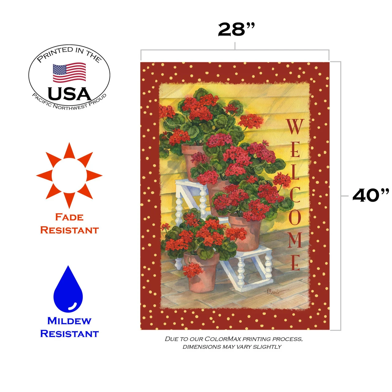 Red And Green Polka Dot Geraniums Outdoor House Flag 28" X 40" 3 Red And Green Polka Dot Geraniums Outdoor House Flag 28" X 40" - Image 3