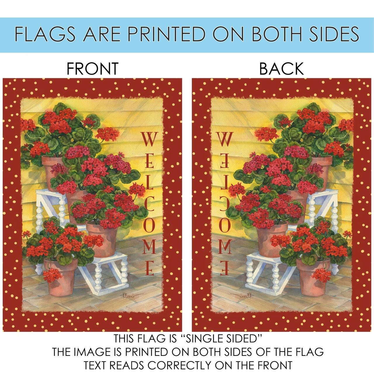 Red And Green Polka Dot Geraniums Outdoor House Flag 28" X 40" 4 Red And Green Polka Dot Geraniums Outdoor House Flag 28" X 40" - Image 4