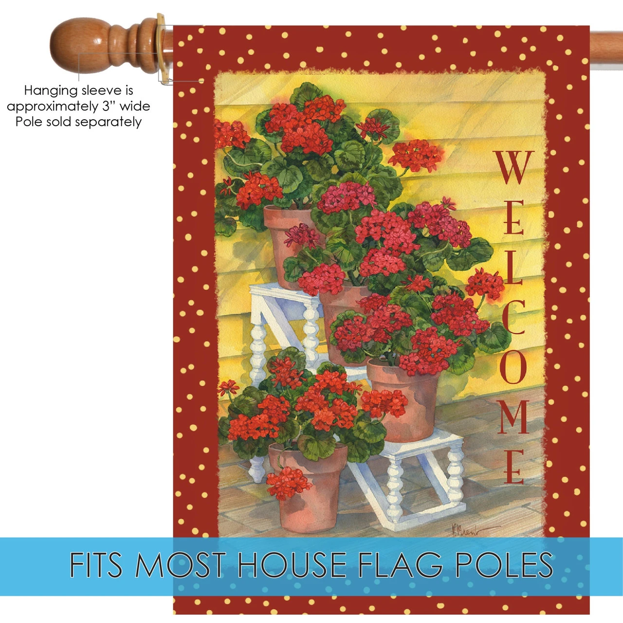 Red And Green Polka Dot Geraniums Outdoor House Flag 28" X 40" 5 Red And Green Polka Dot Geraniums Outdoor House Flag 28" X 40" - Image 5