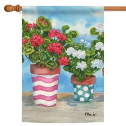 Blue And Green Colorful Geraniums Outdoor House Flag 28" X 40"