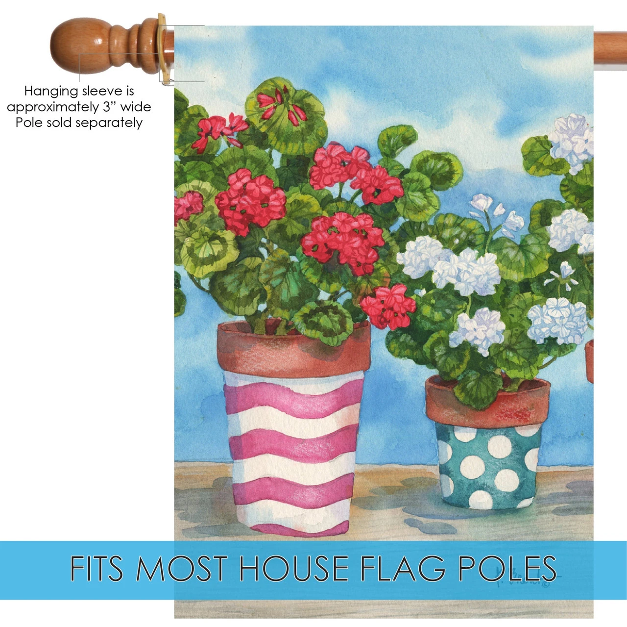 Blue And Green Colorful Geraniums Outdoor House Flag 28" X 40" 5 Blue And Green Colorful Geraniums Outdoor House Flag 28" X 40" - Image 5