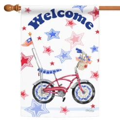 White And Blue Patriotic Bicycle Cruiser Outdoor House Flag 28" X 40"