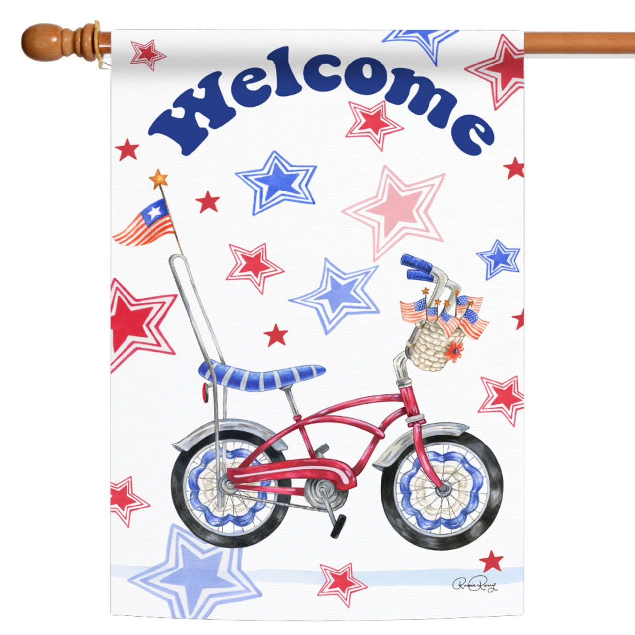 White And Blue Patriotic Bicycle Cruiser Outdoor House Flag 28" X 40" 1 White And Blue Patriotic Bicycle Cruiser Outdoor House Flag 28" X 40"