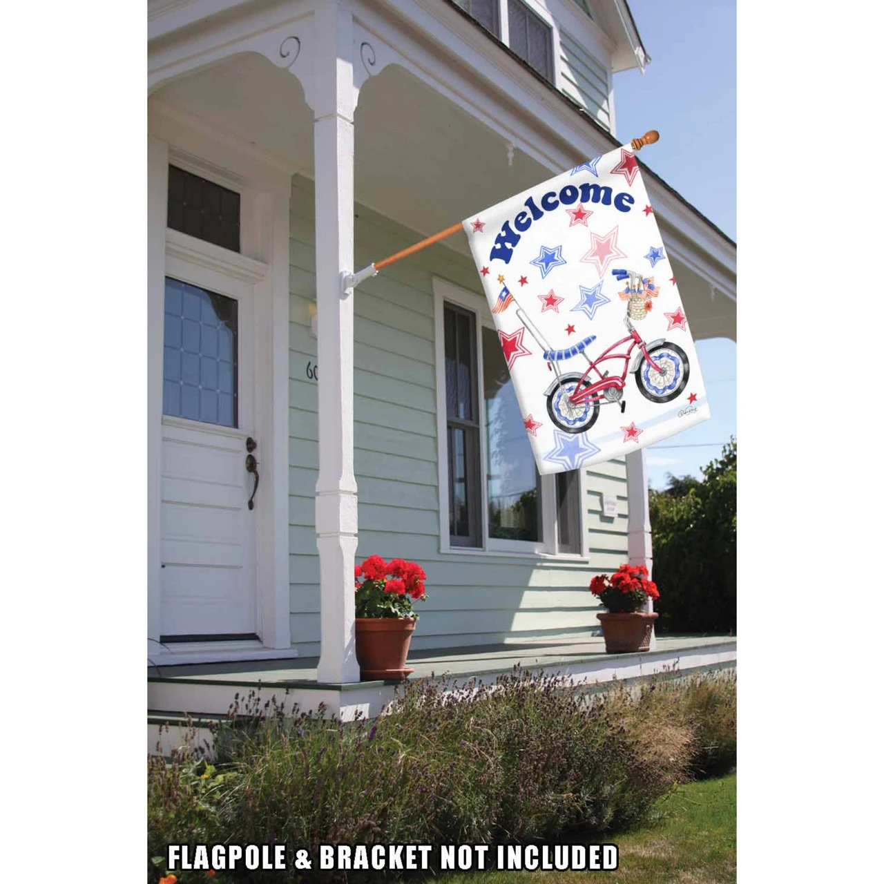 White And Blue Patriotic Bicycle Cruiser Outdoor House Flag 28" X 40" 2 White And Blue Patriotic Bicycle Cruiser Outdoor House Flag 28" X 40" - Image 2