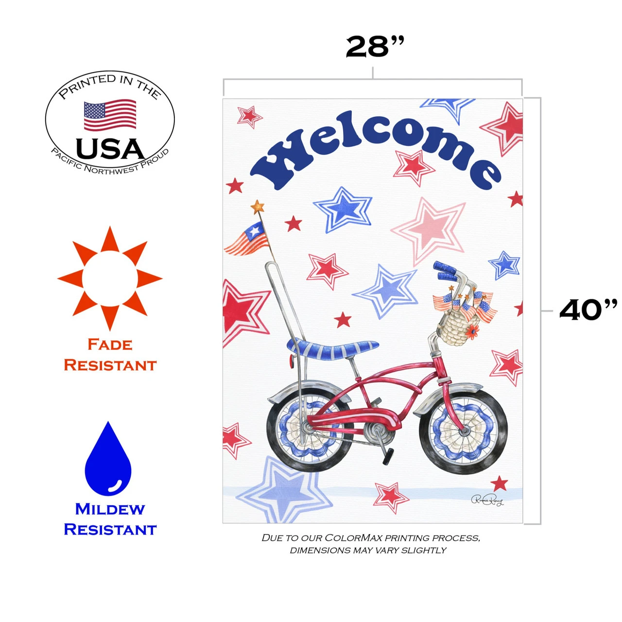 White And Blue Patriotic Bicycle Cruiser Outdoor House Flag 28" X 40" 3 White And Blue Patriotic Bicycle Cruiser Outdoor House Flag 28" X 40" - Image 3