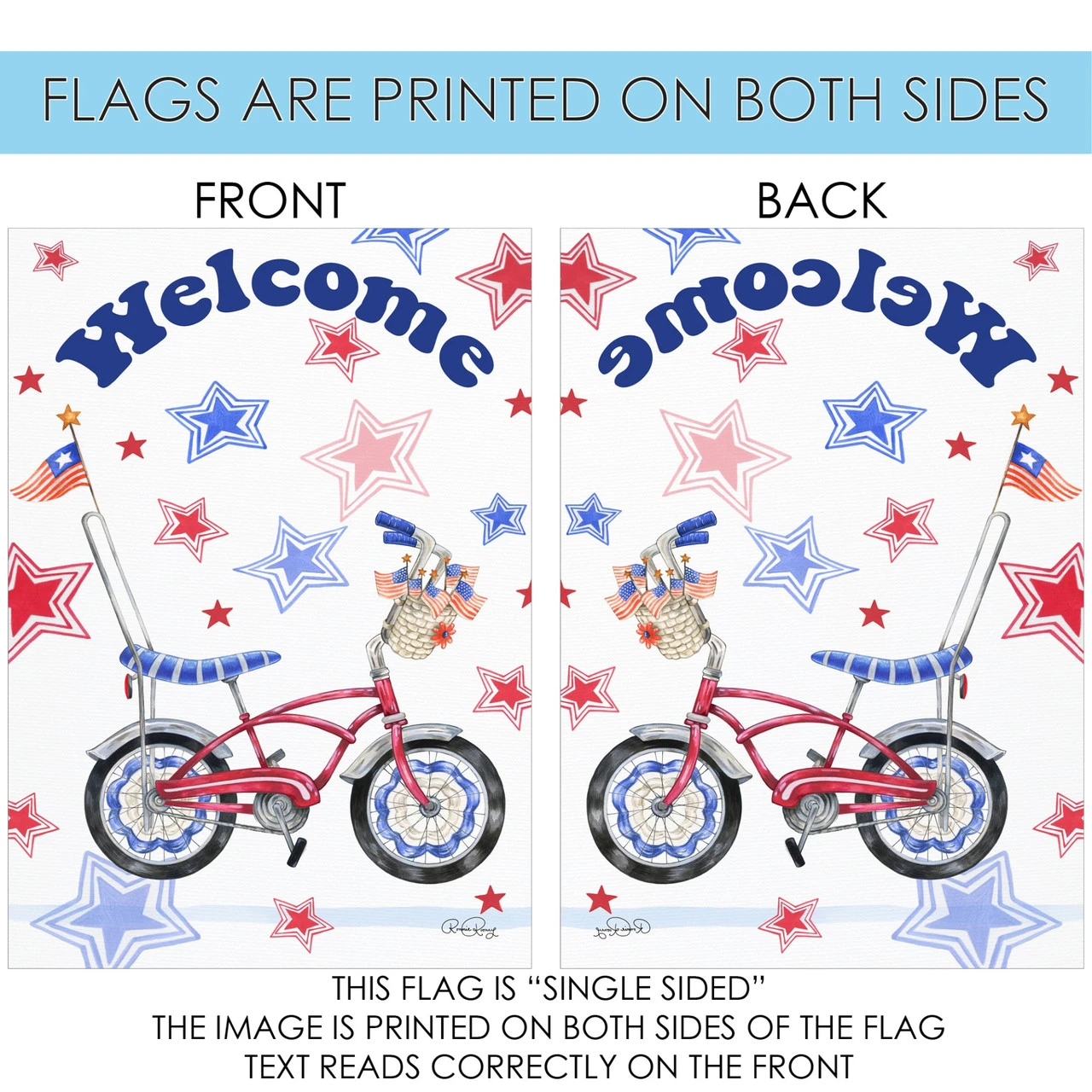 White And Blue Patriotic Bicycle Cruiser Outdoor House Flag 28" X 40" 4 White And Blue Patriotic Bicycle Cruiser Outdoor House Flag 28" X 40" - Image 4