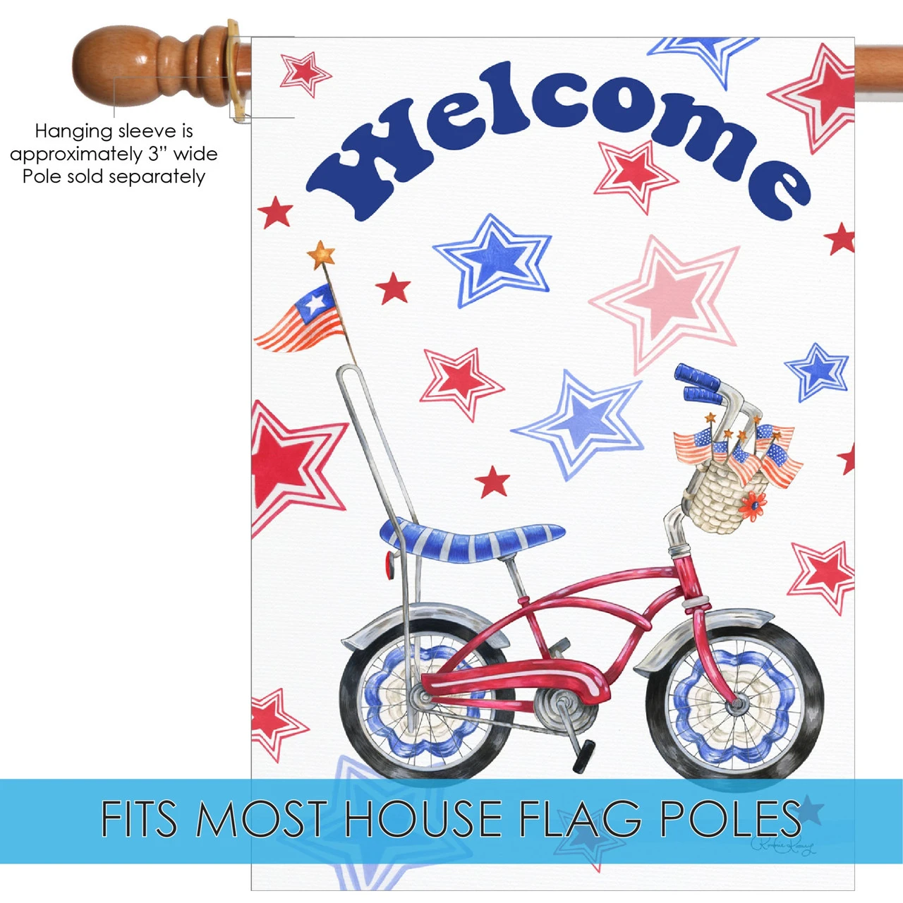 White And Blue Patriotic Bicycle Cruiser Outdoor House Flag 28" X 40" 5 White And Blue Patriotic Bicycle Cruiser Outdoor House Flag 28" X 40" - Image 5