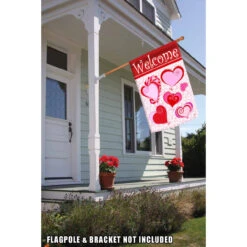 Paper Hearts Welcome Valentine's Day Outdoor House Flag 40" X 28" -PatioVibe Shop dtol 1010273 2 10748.1683269069