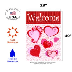 Paper Hearts Welcome Valentine's Day Outdoor House Flag 40" X 28" -PatioVibe Shop dtol 1010273 3 62136.1683269069