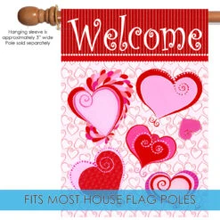 Paper Hearts Welcome Valentine's Day Outdoor House Flag 40" X 28" -PatioVibe Shop dtol 1010273 5 90725.1683269071