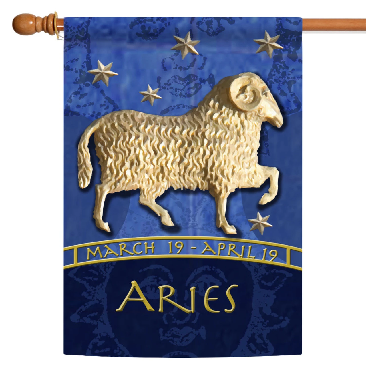 Blue And Gold Aries Zodiac Outdoor House Flag 40" X 28" 1 Blue And Gold Aries Zodiac Outdoor House Flag 40" X 28"